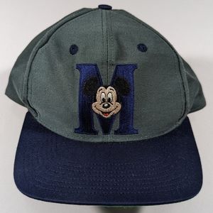 Vintage Mickey Mouse Big M Embroidered Snapback Hat Goofys Hat Co. Green Blue